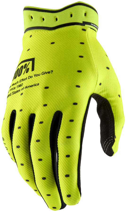100% Ridefit Gloves - Fluo Yellow, Large