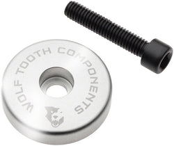 Wolf Tooth Ultralight Stem Cap with Integrated 5mm Spacer - 5mm Spacer, Raw Silver MPN: STEMCAP5MMRSIL UPC: 810006809640 Headset Top Cap Ultralight Stem Cap with Integrated Spacer