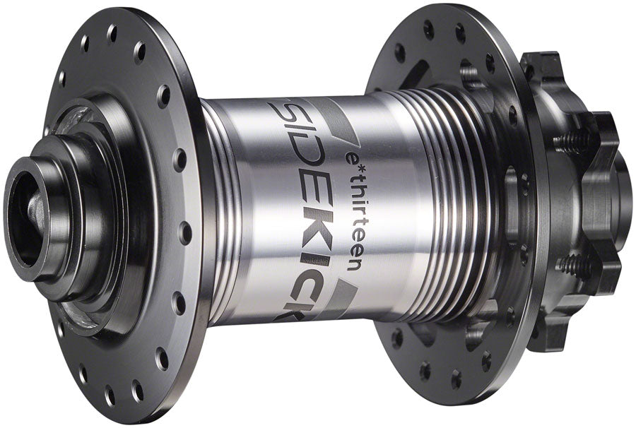 e*thirteen Sidekick Front Hub - 15/20 x 110mm, 6-Bolt Disc, Black/Sterling Silver, 28H - Front Hub - Sidekick Front Hub