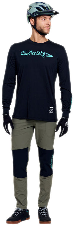 Troy Lee Designs Skyline Ride Long Sleeve Tee   Signature Black / Real Teal, Large MPN: 383072024 UPC: 887202541193 Jersey Skyline Ride Long Sleeve Tee