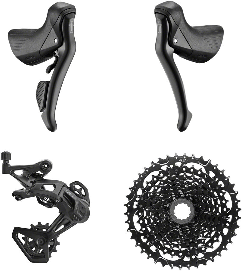 microSHIFT Sword Black 1x9-Speed Groupset - Includes Brake/Shifters, Rear Derailleur Medium Cage, 11-42t Cassette MPN: PK-G7900-42 UPC: 657993472408 Kit-In-A-Box Road Group Sword Black 1x9-Speed Groupset