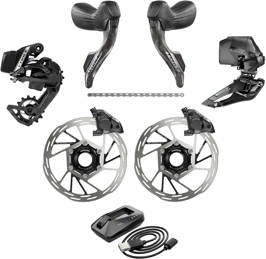 SRAM Force eTap AXS Road Groupset - 2x12-Speed, HRD Shift/Brake Levers, FM Calipers, CL Rotors, Chain, F/R Derailleurs,