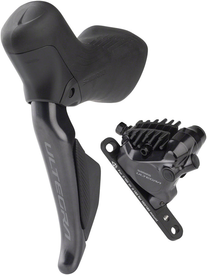 Shimano Ultegra ST-R8170A Di2 Shift/Brake Lever with BR-R8170 Hydraulic Disc Brake Caliper - Left/Front, 2x, Flat Mount, MPN: IR8170DLF6SC100A UPC: 192790889627 Hydraulic Brake/Shift Lever, Drop Bar Ultegra ST-R8170 Di2 Shift/Brake Lever with BR-R8170 Disc Brake Caliper