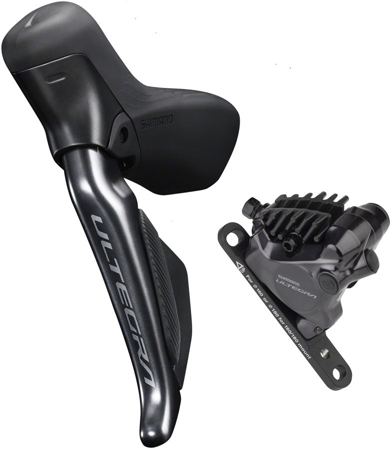 Shimano Ultegra ST-R8170F Di2 Shift/Brake Lever with BR-R8170 Hydraulic Disc Brake Caliper - Left/Front, 2x, Flat Mount, MPN: IR8170DLF6SC100F UPC: 192790241050 Hydraulic Brake/Shift Lever, Drop Bar Ultegra ST-R8170 Di2 Shift/Brake Lever with BR-R8170 Disc Brake Caliper