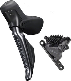 Shimano Ultegra ST-R8170F Di2 Shift/Brake Lever with BR-R8170 Hydraulic Disc Brake Caliper - Left/Front, 2x, Flat Mount, MPN: IR8170DLF6SC100F UPC: 192790241050 Hydraulic Brake/Shift Lever, Drop Bar Ultegra ST-R8170 Di2 Shift/Brake Lever with BR-R8170 Disc Brake Caliper