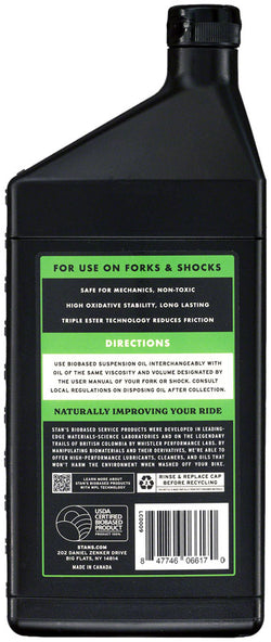 Stan's Biobased Suspension Oil - 10WT, 1L MPN: LC0012 UPC: 847746066200 Suspension Tool Biobased Suspension Oil