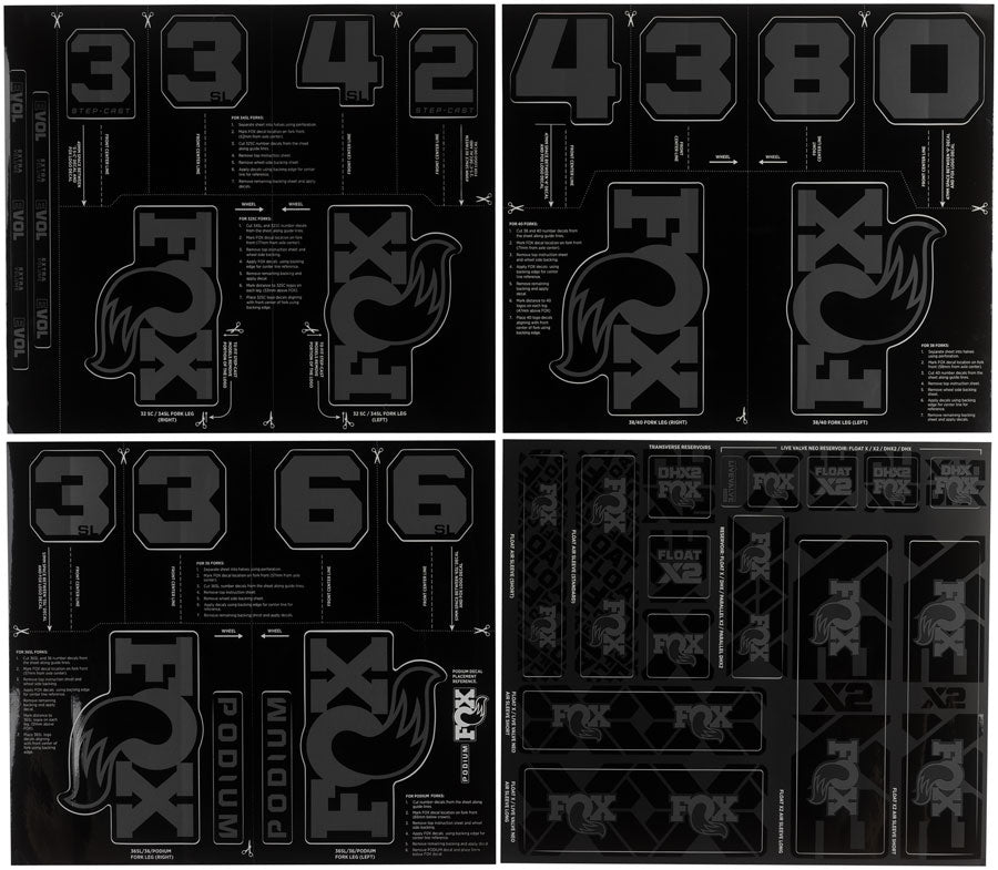 FOX Fork and Shock Decal Kit - Stealth MPN: 803-04-679 UPC: 821973528144 Sticker/Decal Fork and Shock Decal Kit