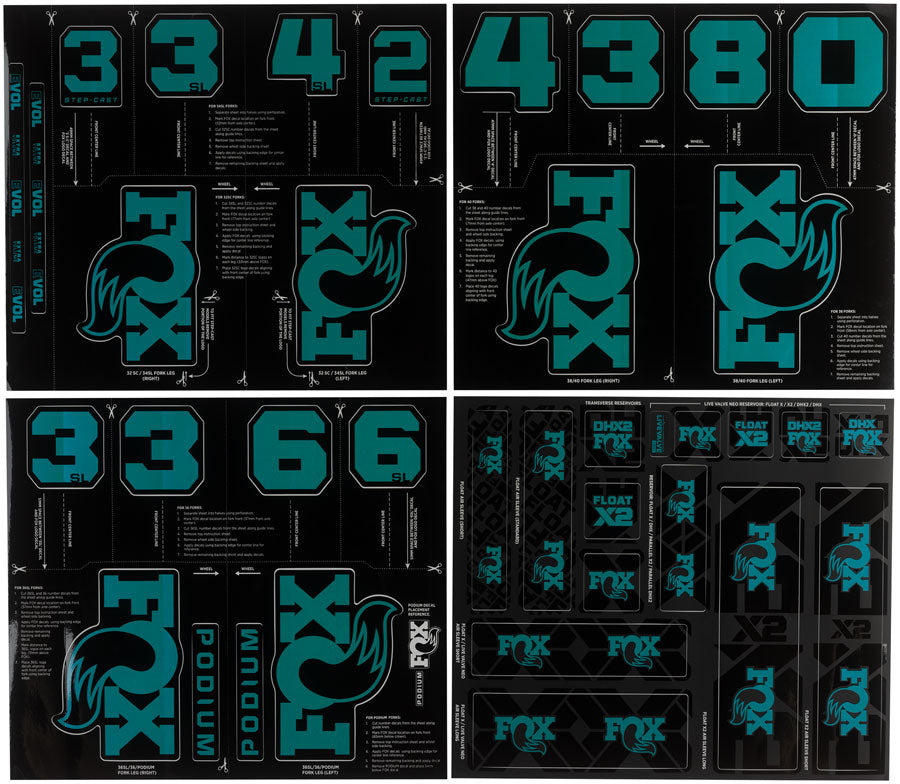 FOX Fork and Shock Decal Kit - Turquoise MPN: 803-04-684 UPC: 821973528045 Sticker/Decal Fork and Shock Decal Kit