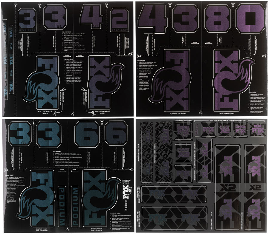 FOX Fork and Shock Decal Kit - Blue Purple Flux MPN: 803-04-686 UPC: 821973528052 Sticker/Decal Fork and Shock Decal Kit