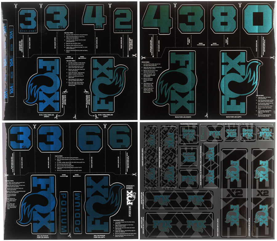 FOX Fork and Shock Decal Kit - Blue Teal Flux MPN: 803-04-689 UPC: 821973528137 Sticker/Decal Fork and Shock Decal Kit