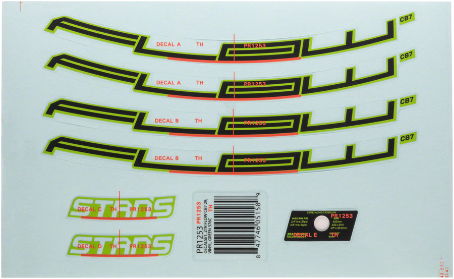 Stan's No Tubes Flow CB7 Rim Decal - 29", Green, Set MPN: PR1253 UPC: 847746051589 Rim Part Flow CB7 Rim Decal