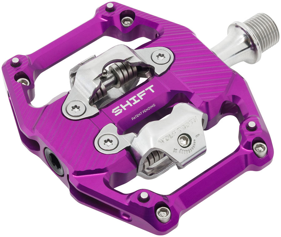 Wolf Tooth SHIFT Gravity Clipless Pedals - Dual Sided Clipless, Alloy, 9/16", Ultraviolet Purple, Pair, Shimano SPD MPN: SHIFT-CLPS-PRU UPC: 810159403566 Pedals SHIFT Gravity Clipless Pedals