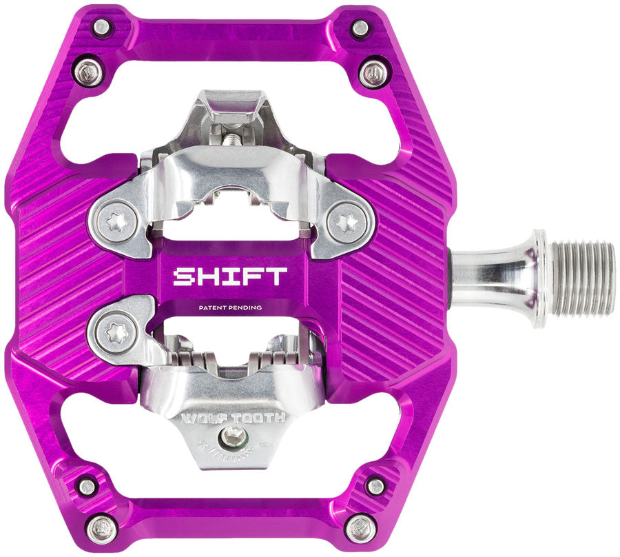 Wolf Tooth SHIFT Gravity Clipless Pedals - Dual Sided Clipless, Alloy, 9/16", Ultraviolet Purple, Pair, Shimano SPD - Pedals - SHIFT Gravity Clipless Pedals