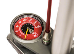 Silca Superpista Ultimate 'Hiro' Edition Floor Pump - 160psi, Stainless Steel, Red Hose with Hiro V2 Chuck, Silver - Floor Pump - Superpista Ultimate Hiro Edition Pump