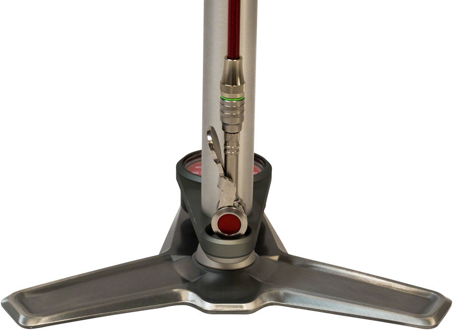 Silca Superpista Ultimate 'Hiro' Edition Floor Pump - 160psi, Stainless Steel, Red Hose with Hiro V2 Chuck, Silver - Floor Pump - Superpista Ultimate Hiro Edition Pump