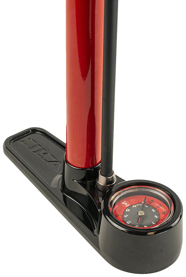 Silca Pista Floor Pump - Steel Body, Compact Ash Wood Handle, 220psi, Classic Press-On Chuck, Red - Floor Pump - Pista Floor Pump