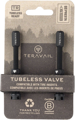Teravail Alloy Tubeless Valves - Pair, 60mm, Matte Black - Tubeless Valves - Alloy Tubeless Valves