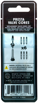 Stan's Tubeless Universal Valve Cores - Presta, 6 Pack MPN: AS0346 UPC: 847746067016 Valve Part Valve Core