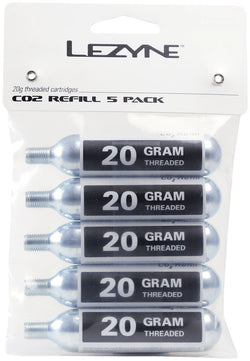 Lezyne 20g CO2 Cartridge, Pack of 5 MPN: 1-C2-CRTDG-V120P5 CO2 and Pressurized Inflation Device Lezyne 20g Threaded CO2 Cartridge