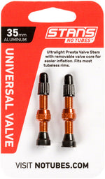 Stan's Alloy Valve Stems - 35mm, Pair, Orange MPN: AS0177 UPC: 847746049821 Tubeless Valves Alloy Valve Stems