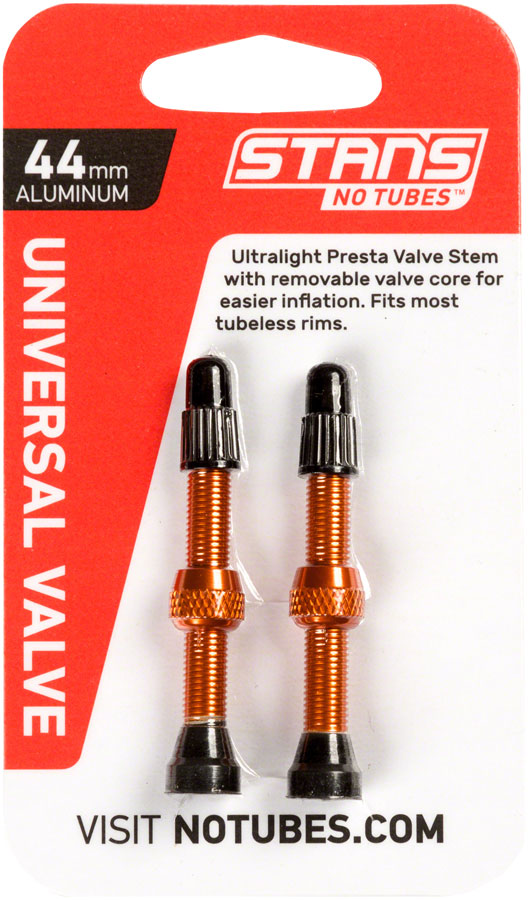 Stan's NoTubes Alloy Valve Stems - 44mm, Pair, Orange MPN: AS0178 UPC: 847746049838 Tubeless Valves Alloy Valve Stems