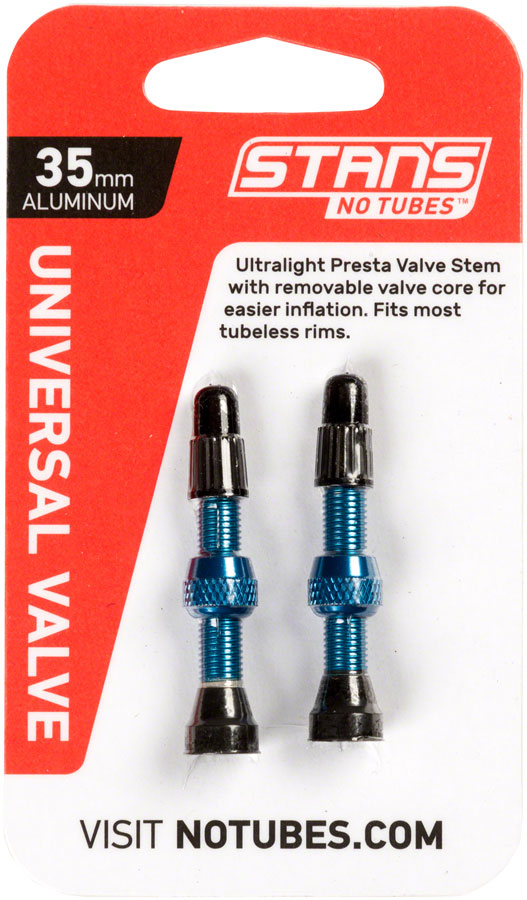 Stan's NoTubes Alloy Valve Stems - 35mm, Pair, Blue MPN: AS0179 UPC: 847746049845 Tubeless Valves Alloy Valve Stems