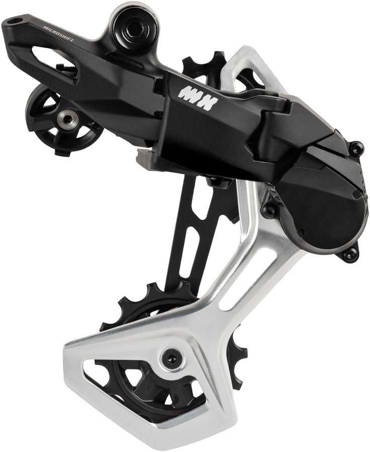 microSHIFT Advent MX Pro Rear Derailleur - 10/11-Speed, Clutched, Repairable Aluminum Medium Cage, 50t Max, Black/Silver