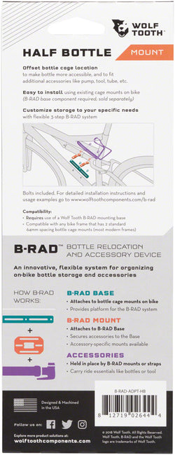 Wolf Tooth B-RAD Double Bottle Cage Adaptor MPN: B-RAD-ADPT-DB UPC: 812719025812 Other Rack B-RAD Double Bottle Adapter