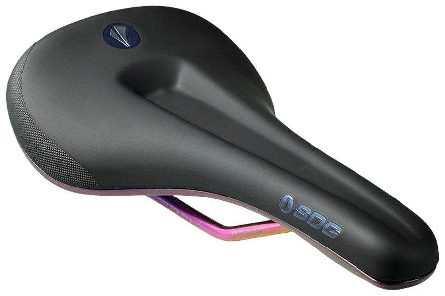 SDG Bel-Air V3 MAX Saddle - PVD Coated Lux-Alloy, Black/Oil-Slick, Sonic Welded Sides, Limited Edition Fuel