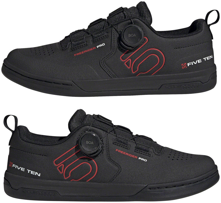 Five Ten Freerider Pro BOA Flat Shoes - Men's, Core Black/Red/FTWR White, 9.5 - Flat Shoe - Freerider Pro BOA Flat Shoes - Men's, Core Black/Red/FTWR White