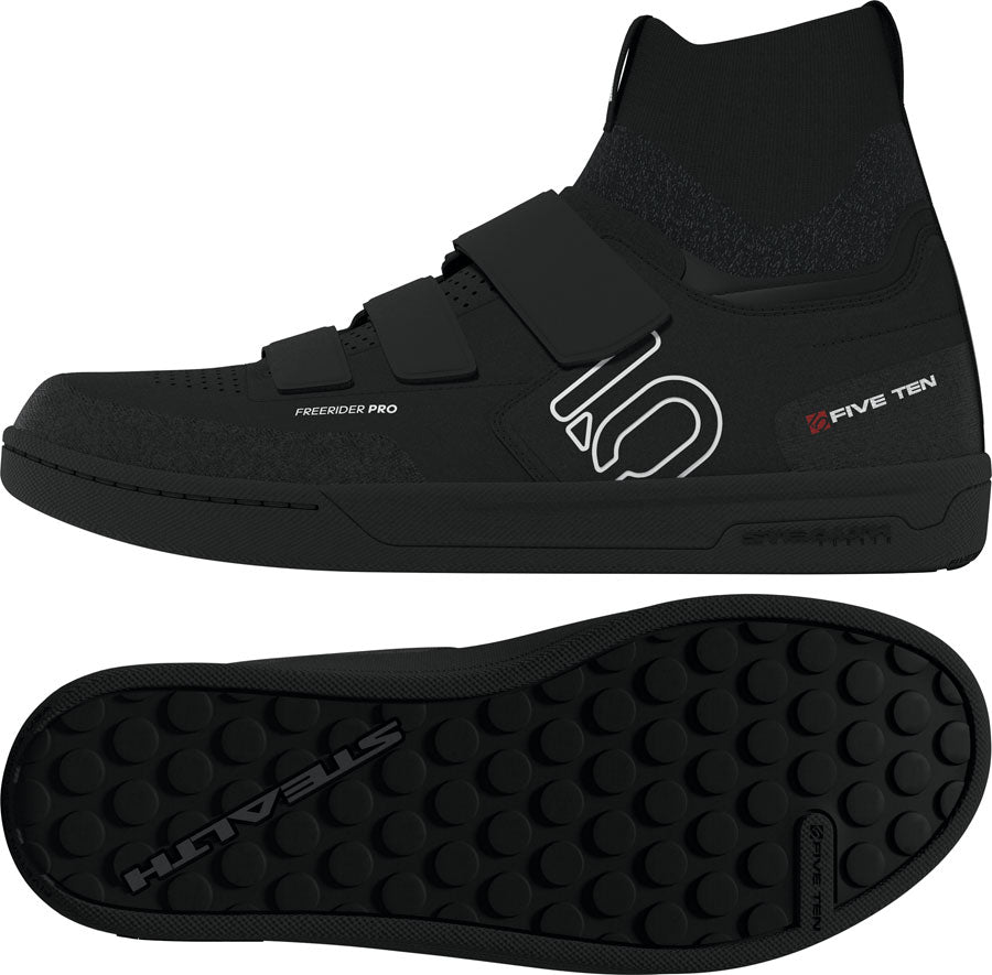 Five Ten Freerider Pro Mid VCS Flat  Shoes - Men's, Black / Footwear White / Carbon, 10 - Flat Shoe - Freerider Pro Mid VCS Flat Shoes - Men's, Black / Footwear White / Carbon