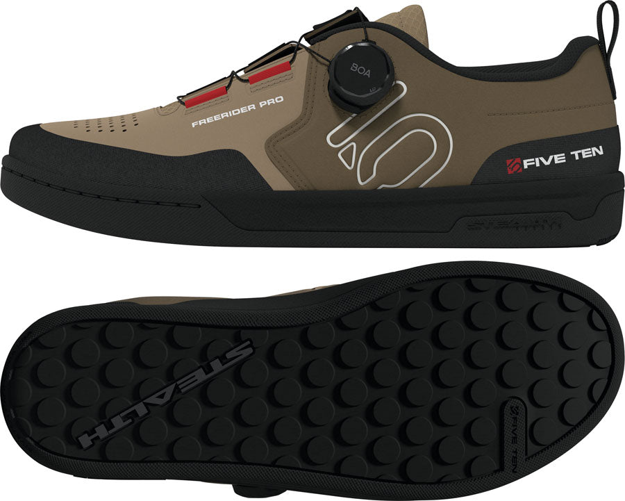 Five Ten Freerider Pro Boa Flat Shoes - Men's, Cardboard/Off White/Core Black, 10.5 - Flat Shoe - Freerider Pro Boa Flat Shoes - Men's, Cardboard/Off White/Core Black
