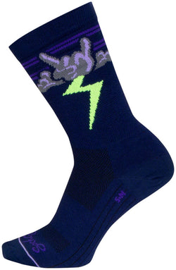 SockGuy Thunder Crew Socks - 6", Navy/Purple/Green, Large/X-Large - Sock - Crew Socks