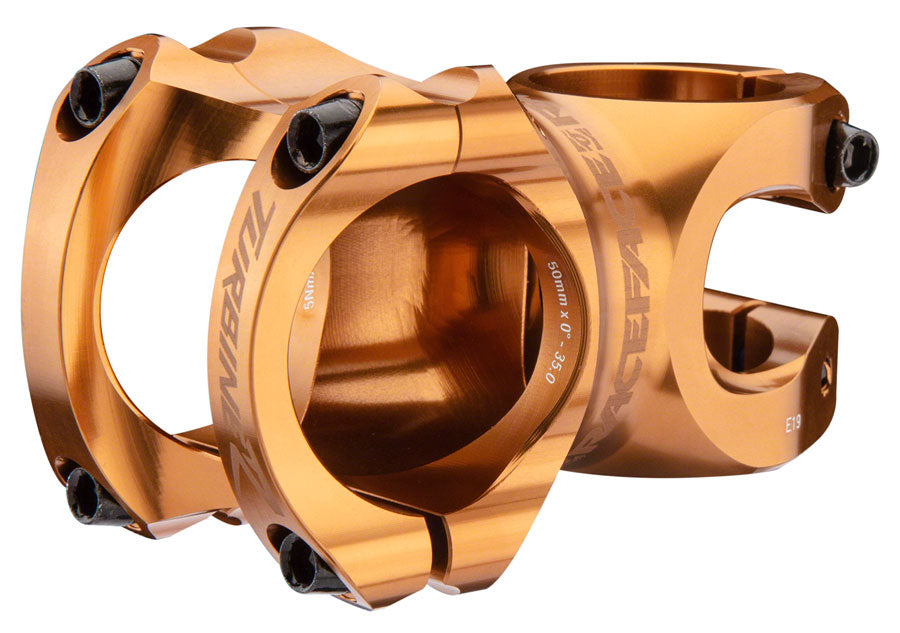 RaceFace Turbine R 35 Stem - 40mm, 35mm Clamp, +/-0, 1 1/8", Gold MPN: ST17TURR3540X0KGLD UPC: 821973378077 Stems Turbine R 35 Stem