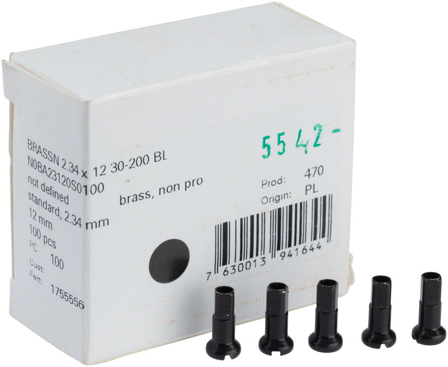 DT Swiss Standard Brass Nipples: 2.34 x 12mm, Black, Box of 100 MPN: N0BA23120S0100 Spoke Nipple 2.34 Nipples