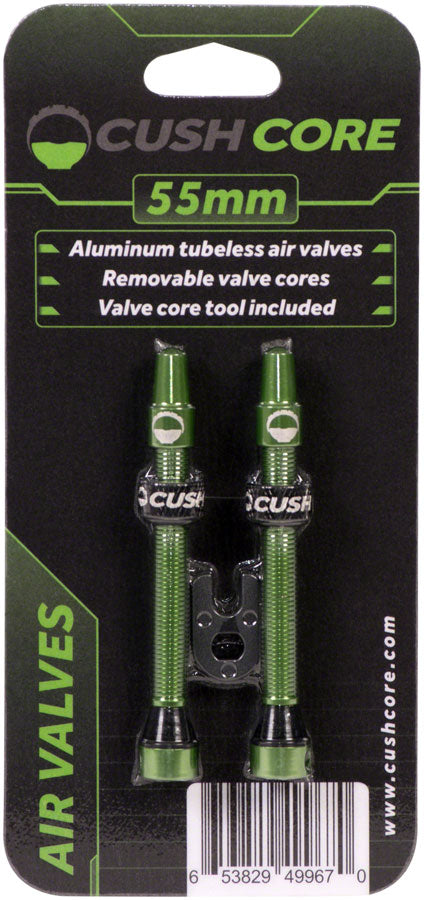 CushCore Tubeless Presta Valve Set - 55mm, Green - Tubeless Valves - Tubeless Presta Valve Set