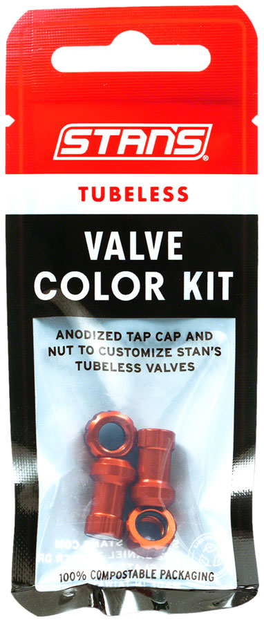 Stan's Tubeless Valve Stem Cap Color Kit - Orange, Pair MPN: AS0295 UPC: 847746066316 Tubeless Valves Tubeless Valve Cap Color Kit