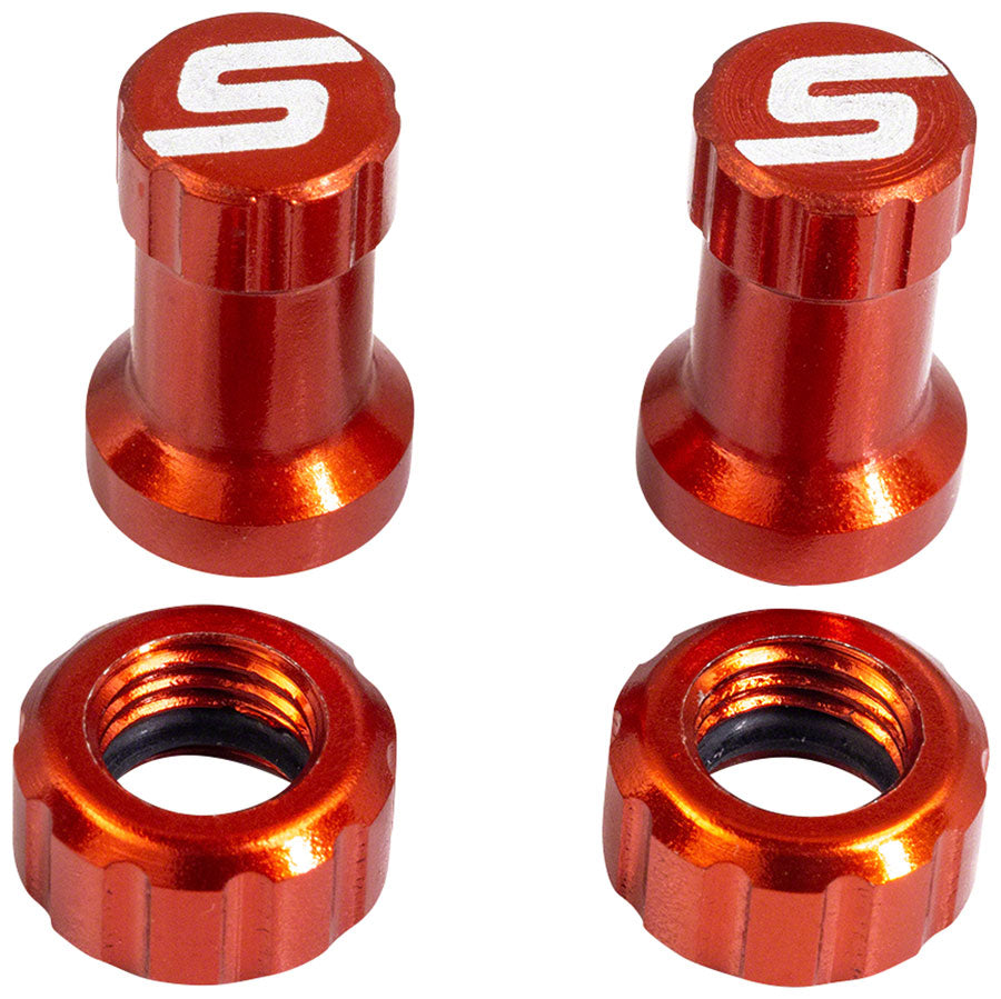 Stan's Tubeless Valve Stem Cap Color Kit - Orange, Pair MPN: AS0295 UPC: 847746066316 Tubeless Valves Tubeless Valve Cap Color Kit