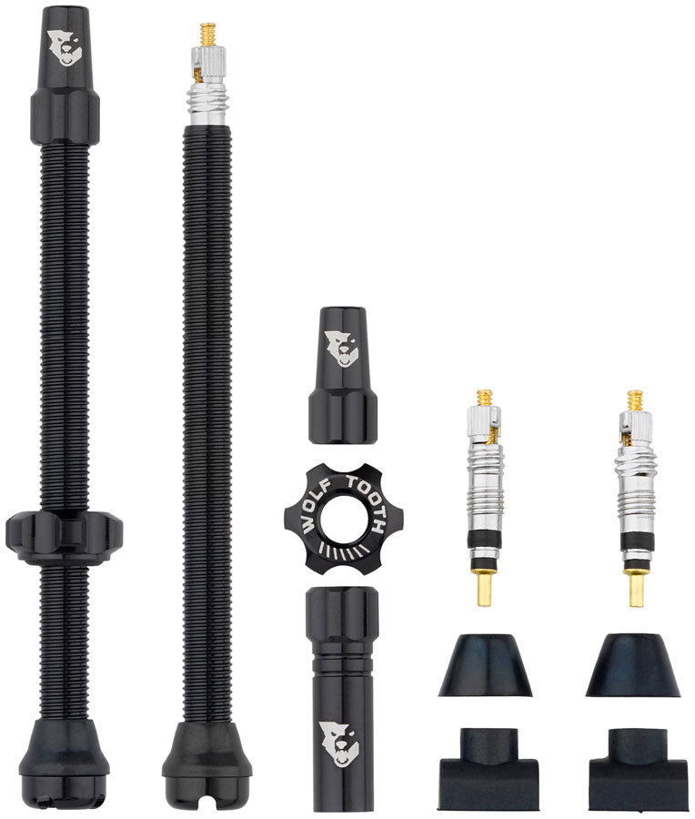 Wolf Tooth Tubeless Valve Stem Kit - 80mm, Black MPN: TLV-KIT80-BLK UPC: 810159403276 Tubeless Valves Tubeless Valve Stem Kit