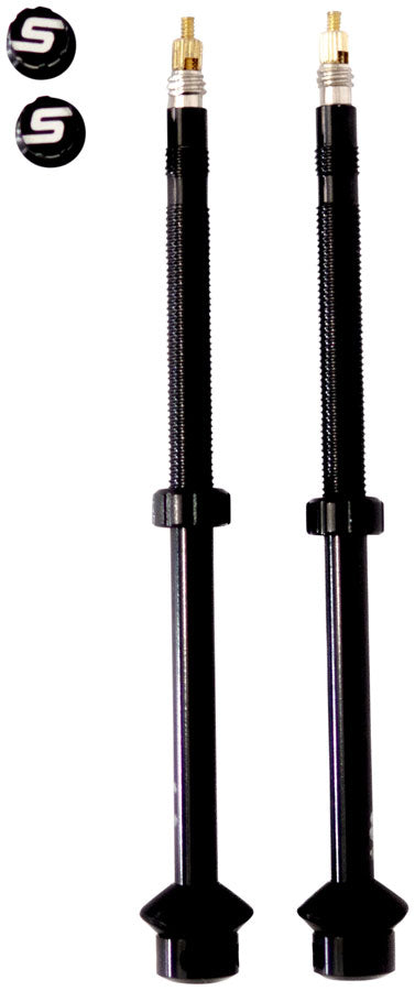 Stan's Tubeless Universal + Valve Stems -  Alloy, Deep, Pair, 85mm, Black MPN: AS0238 UPC: 847746065845 Tubeless Valves Tubeless Universal+ Valves