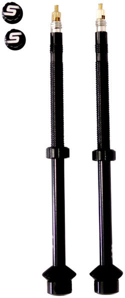 Stan's Tubeless Universal + Valve Stems -  Alloy, Deep, Pair, 85mm, Black MPN: AS0238 UPC: 847746065845 Tubeless Valves Tubeless Universal+ Valves