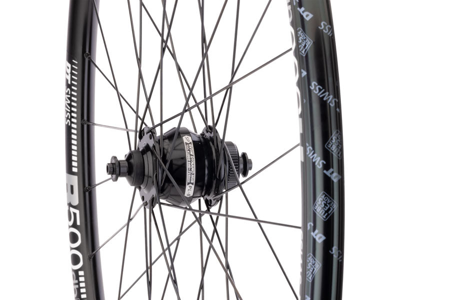 Quality Wheels SP Dynamo PL-8/DT R500 Front Wheel - 700, QR x 100mm, Center-Lock, Black, 32H UPC: 708752565227 Front Wheel SP Dynamo PL-8 / DT R500 Disc Front Wheel