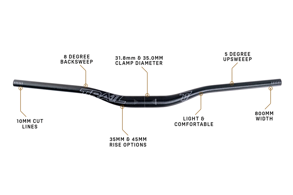 Trail One Components The Crockett Alloy Handlebar 35mm Diameter - 35mm Rise - Flat/Riser Handlebar - Crockett Alloy