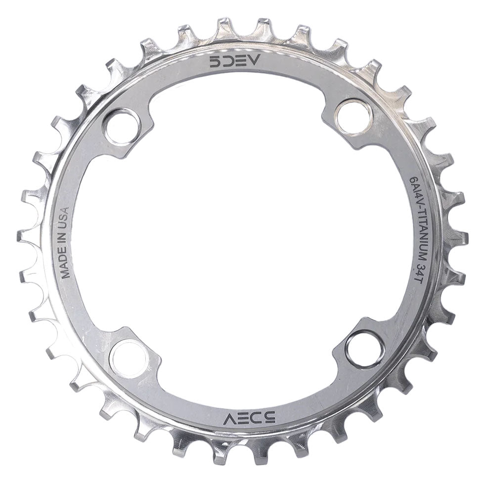 104 BCD Titanium Chainrings, 32T, Raw/Silver MPN: CRT-32T-104BCD-T51 UPC: 850054022219 Chainrings & Guards CRT-32T-104BCD-T51