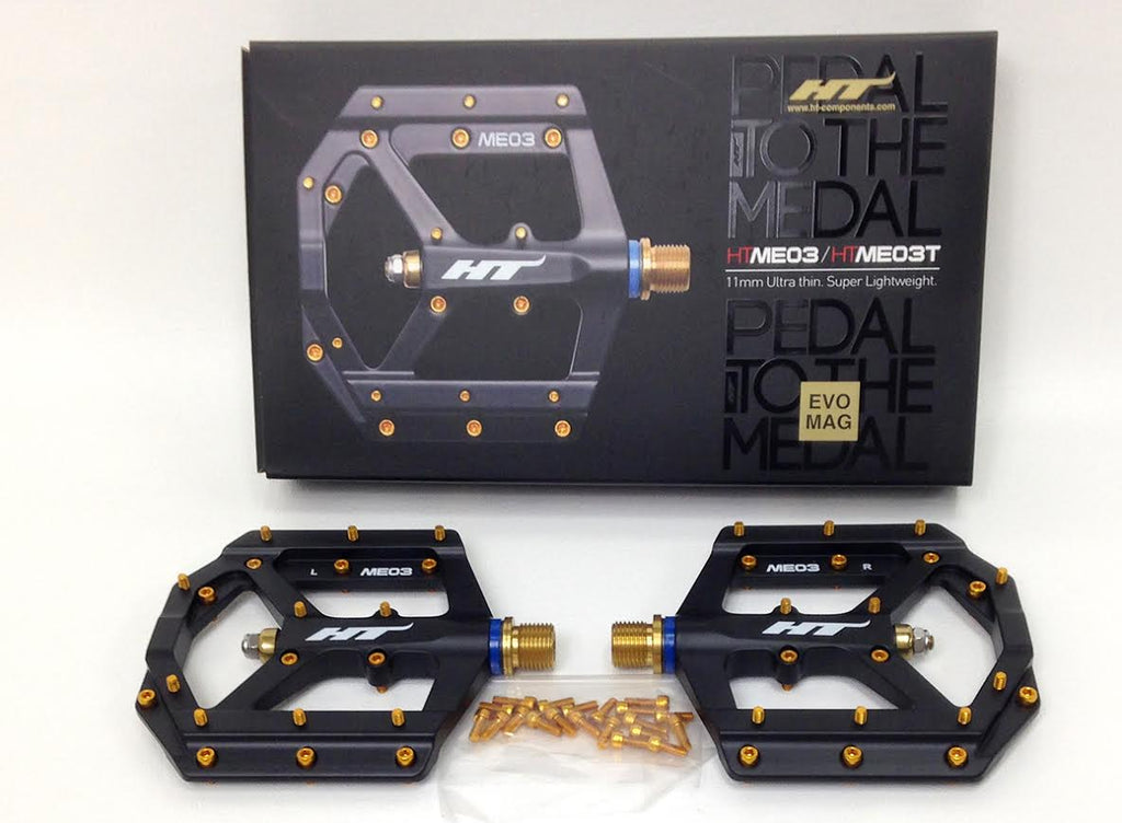 ht platform pedals HT Components ME03T Platform Pedals with Titanium 9/16 Spindle Black