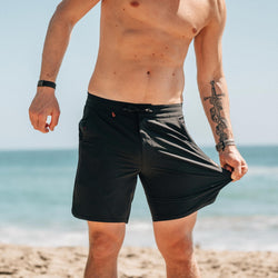 KETL Mtn Alpine Dip-N-More 7" Boardshorts - Quick Dry, Rear Zipper Pocket Men's Swim Trunks Made For Travel Black Men's