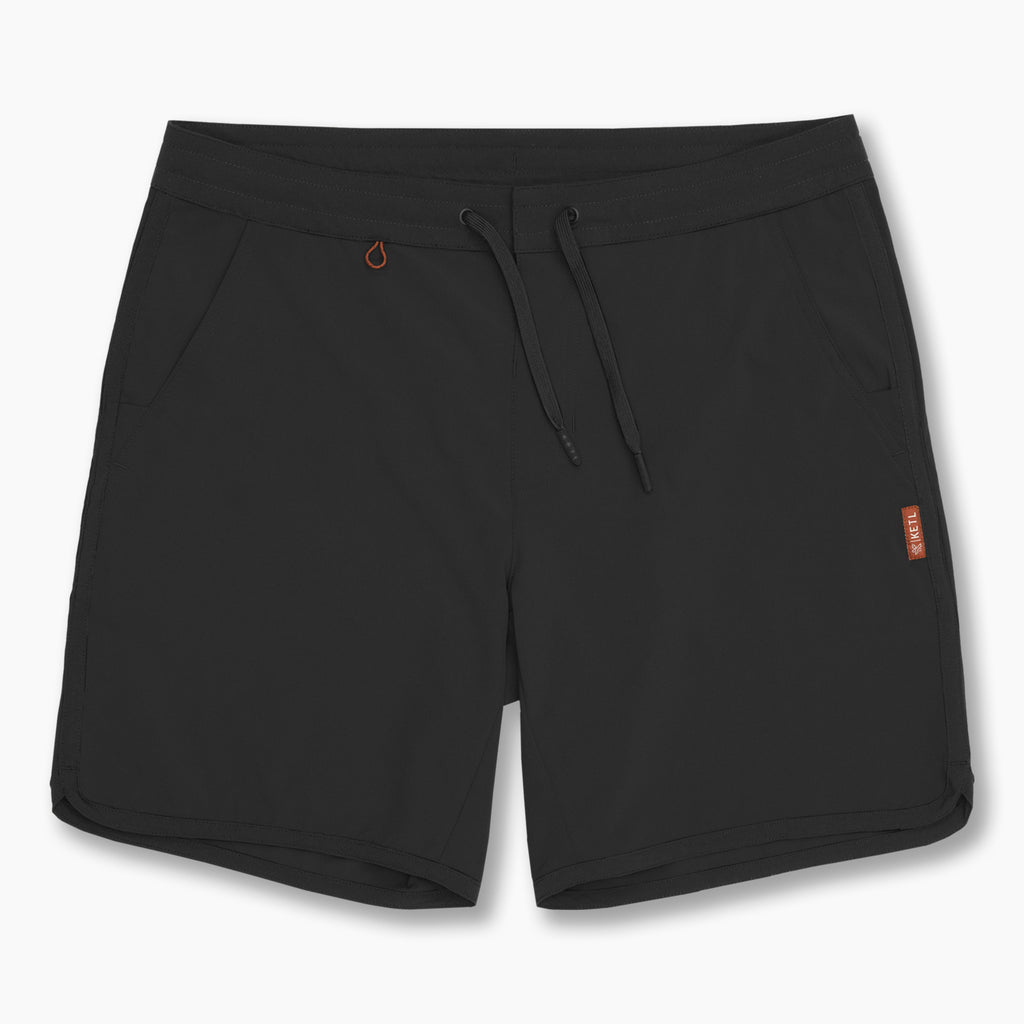 KETL Mtn Alpine Dip-N-More 7" Boardshorts - Quick Dry, Rear Zipper Pocket Men's Swim Trunks Made For Travel Black Men's Short/Bib Short Alpine Dip-N-More 7.5" Board Shorts