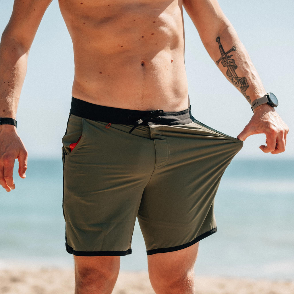 KETL Mtn Alpine Dip-N-More 7" Boardshorts - Quick Dry, Rear Zipper Pocket Men's Swim Trunks Made For Travel Green Men's