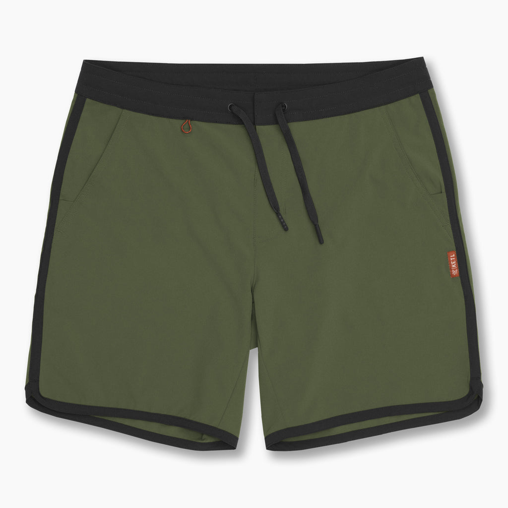 KETL Mtn Alpine Dip-N-More 7" Boardshorts - Quick Dry, Rear Zipper Pocket Men's Swim Trunks Made For Travel Green Men's Short/Bib Short Alpine Dip-N-More 7.5" Board Shorts