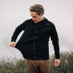 KETL Mtn Folly Active Travel Hoodie - Zipper Pockets, Stretchy, Breathable - Men's Zip-Up V.2 Black Sweatshirt/Hoodie Folly Microfleece Active Hoodie V.2 (Zip-Up)